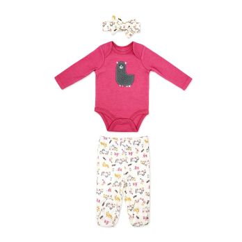 Girl's 3pc Footed Set: Pink Llama