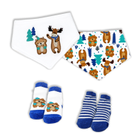 4 Piece Bib and Sock Set: Moose 
