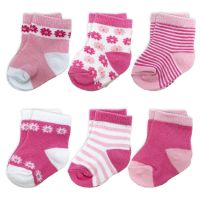 6 Pack Socks: Pink Flowers
