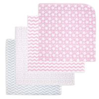 4 Pack Receiving Blankets: Star Pink