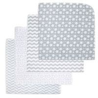 4 Pack Receiving Blankets: Star Grey