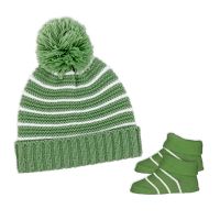 Knit Striped Hat And Bootie Set: Sage 