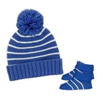 Knit Striped Hat And Bootie Set: Navy 