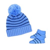 Knit Striped Hat And Bootie Set: Denim 