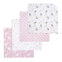 4 Pack Flannel Receiving Blankets:  Pink Elephant & Balloon 