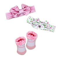3pc Headband & Sock Set: Pink Flowers