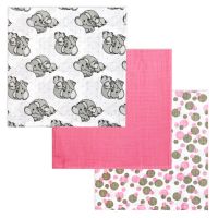 3 Pack Muslin Swaddle Blanket: Elephant Pink