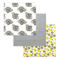 3 Pack Muslin Swaddle Blanket: Elephant Yellow 