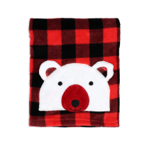 Buffalo Plaid Blanket with Polar Bear Applique