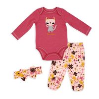 Girls 3 Piece Footed Set: Kitty Super Cute