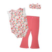 Girls NB 3 Piece Pant Set :Coral Floral 