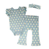 Girls NB 3 Piece Pant Set : Blue Daisy