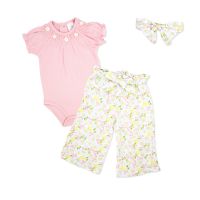 Girls NB 3 Piece Pant Set : Pink Multi Floral 