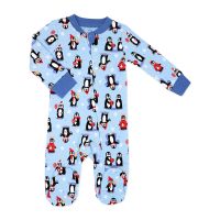 Boy's NB Zipped Cotton Christmas Sleeper: Blue Penguin 