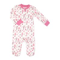 Girl's NB Zipped Cotton Christmas Sleeper: Pink Snowman 