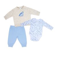 Boy's NB 3pc Fleece Jogger Set: Blue Dinosaurs