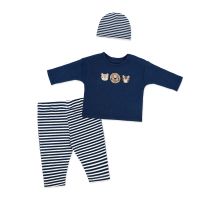 Boy's NB 3pc Waffle Pant and Hat Set: Blue Safari Animal 