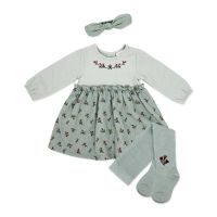 Girl's NB 3pc Crinkled Knit Dress Set: Blue Floral 