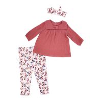 Girl's NB 3pc Gauze Top/Legging Set: Pink Floral 