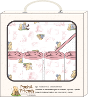 5pc Boxed Bath Set - 1 Hooded Towels w/ 4 Washcloths: Pink Toile