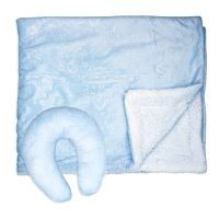 Sculpted Fleece Blanket and Neck Pillow: Light Blue Safari