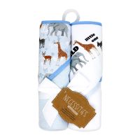 2 Pack Hooded Towel Set: Blue Animal 