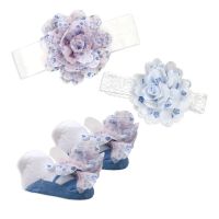3pc Chiffon Headband & Sock Set: Blue Flowers
