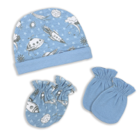 3-Piece Cap and Scratch Mitten Set: Blue Space