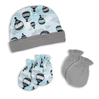 3-Piece Cap and Scratch Mitten Set: Grey Balloon 