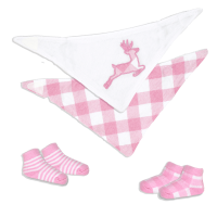 4 Piece Bib and Sock Set: Pink Buffalo Deer