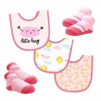 5 Piece Bib and Sock Set: Pink Let's Hug