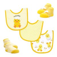 5 Piece Bib and Sock Set: Yellow Recently Hatched