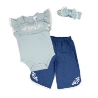 Girls NB 3 Piece Pant Set : Blue Floral 