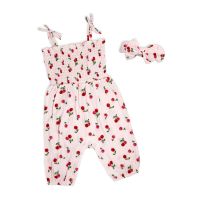 Girls NB 2 Piece Headband & Jumpsuit Set: Cherry 