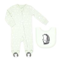 2 Piece Sleeper with Bib Set: Green Hedgehog