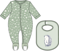 2 Piece Sleeper with Bib Set: Green Hedgehog