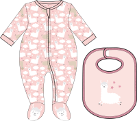 2 Piece Sleeper with Bib Set: Pink Llama