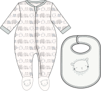 2 Piece Sleeper with Bib Set: Grey Sheep 