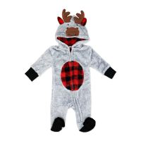 Hooded NB Flannel Fleece Pram: Grey Reindeer 