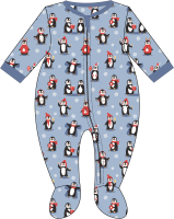 Boy's INF Zipped Cotton Christmas Sleeper: Blue Penguin 