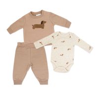 Boy's INF 3pc Fleece Jogger Set: Brown Dog