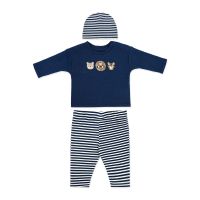 Boy's INF 3pc Waffle Pant and Hat Set: Blue Safari Animal 