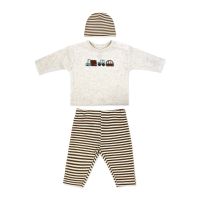Boy's NB 3pc Waffle Pant and Hat Set: Tan Transportation
