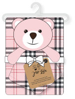 Blanket And Nunu Set: Pink Plaid Bear