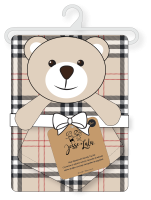 Blanket And Nunu Set: Tan Plaid Bear