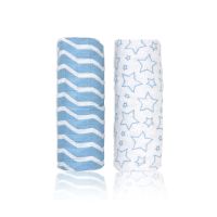 2 Pack Muslin Swaddle Blankets: Blue Star 