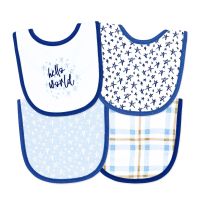 4 Pc Scoop Bib Set: Navy Hello World