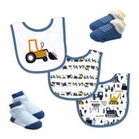 5 Piece Bib and Sock Set: Blue Tractor 