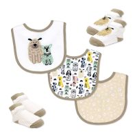 5 Piece Bib and Sock Set: Tan Dog