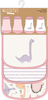 5 Piece Bib and Sock Set: Pink Dino 